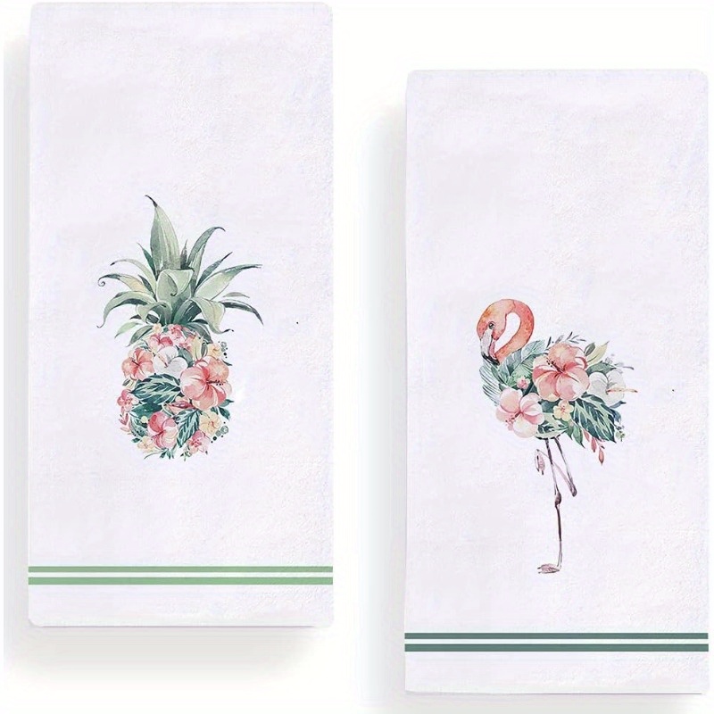 

2pcs Set Watercolor Flamingo & Kitchen Towels - Polyester, Machine Washable, Cooking & Baking, 18x26 Inches