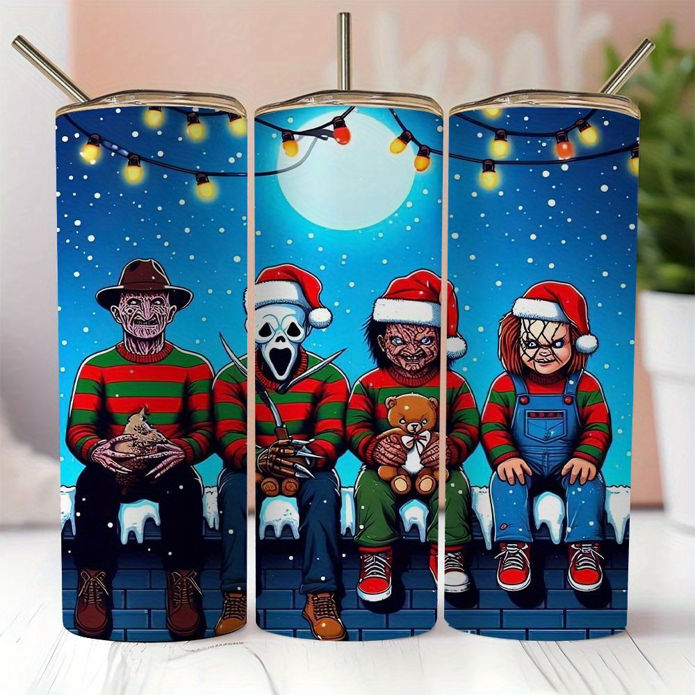 

1pc 20oz Halloween Horror Movie Characters Stainless Steel , Bpa-free Lid And Straw, Insulated, Leak-proof, , Stylish Autumn And Winter Drinkware, Car Cup Holder Accessory