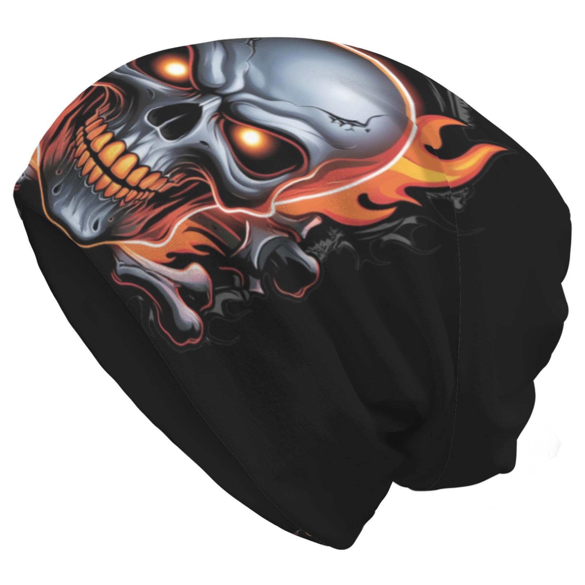 

Flame Skull Beanie Hat - Casual Knitted Polyester Spandex , Soft Lightweight Unisex Sports Fashion Cap