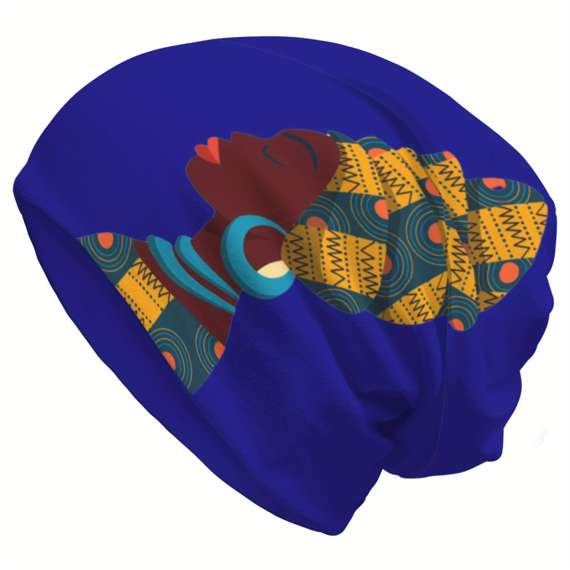 

African Pattern Knit Beanie Hat - Polyester Spandex Skull Cap For Men And Women