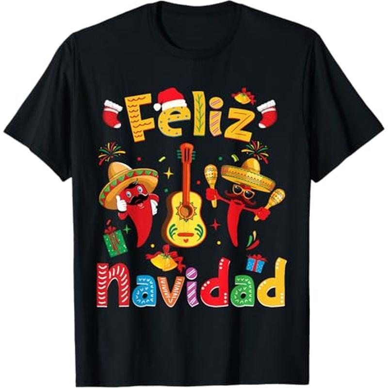 

Navidad Mexican Fiesta Hot Pepper Guitar Party T-shirt, 100% Cotton, Halloween Thanksgiving Christmas Gift For Men Women , S-xxxl, Black