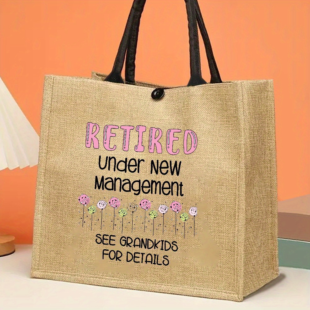 

Retirement Gifts For Women - Reusable Cotton Jute Tote Bag With Funny "retired Under " Print And - Large Capacity, Rectangle Handbag For Grocery Shopping, Outdoor Picnic, Parties