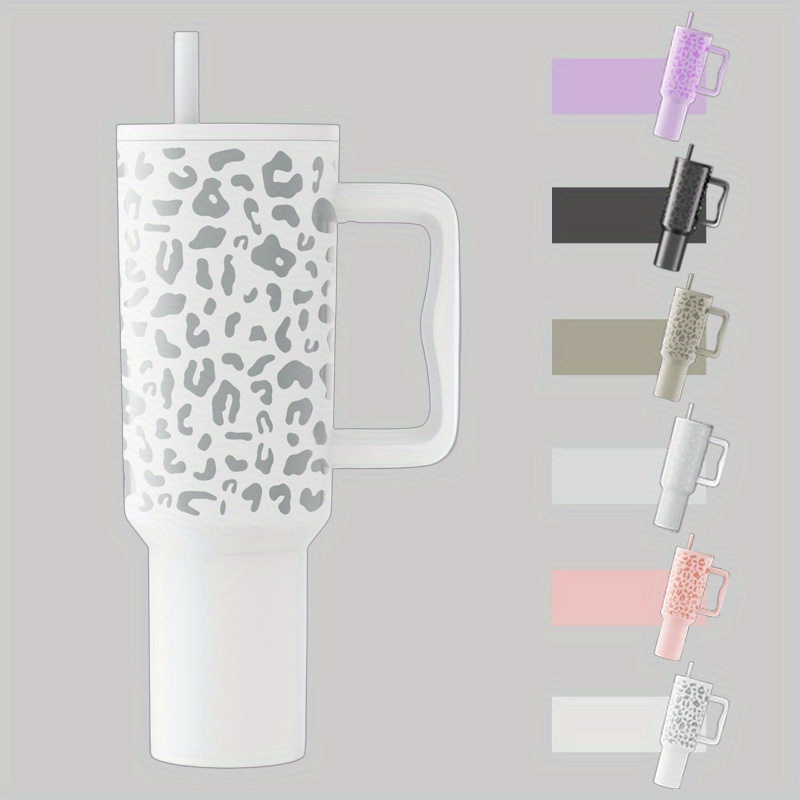 

White Leopard 40 Ounce Double Wall Vacuum Insulated Travel Mug With Handle - Bpa Free Stainless Steel Water Bottle - Leak Proof Hot And Cart Mug