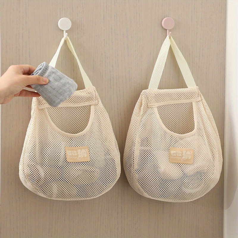 

2-pack Hanging Mesh Storage Bags - Lightweight Fabric Wall-mounted Organizer For Underwear And Socks - Includes Hooks For Door/ Space Saving, Room Use