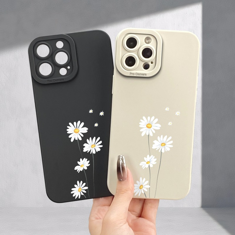 

Etui de téléphone souple à motif de marguerite avec UV, yeux d', coque de téléphone mate, protection complète pour iPhone 11 12 13 14 Pro Max 15 XR X/XS 7 8 Plus SE Mini pour smartphone