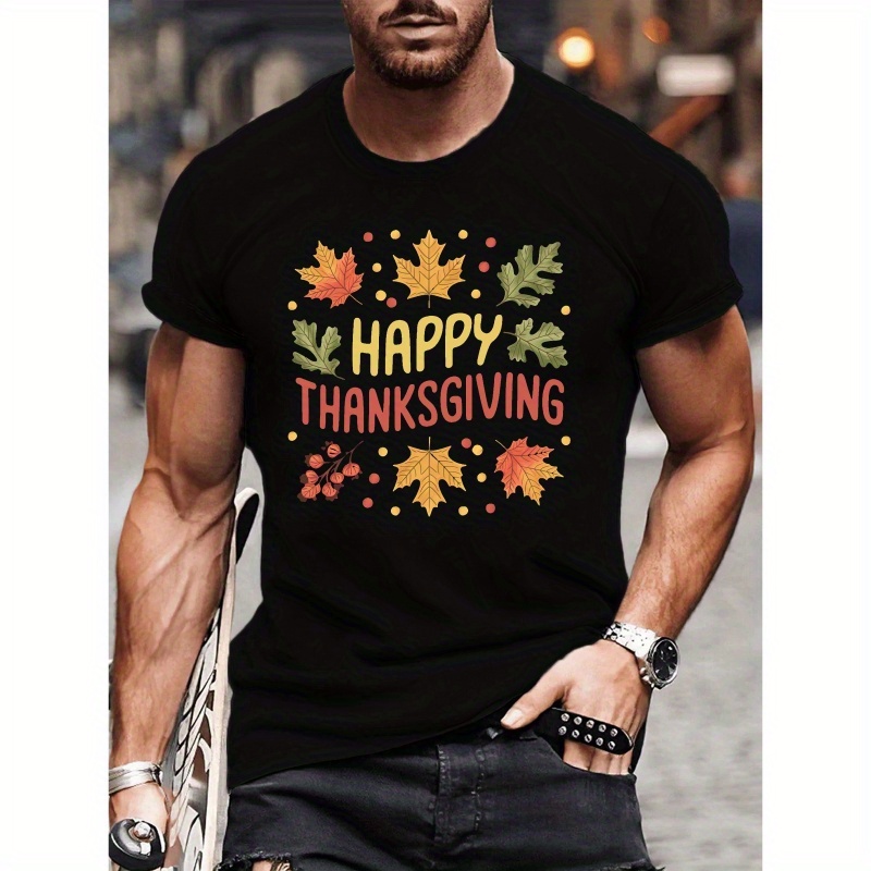 

Plus Size Men's Summer T-shirt, Thanksgiving Short Sleeve Tees Trend Casual Tops For , Big & Tall Guys