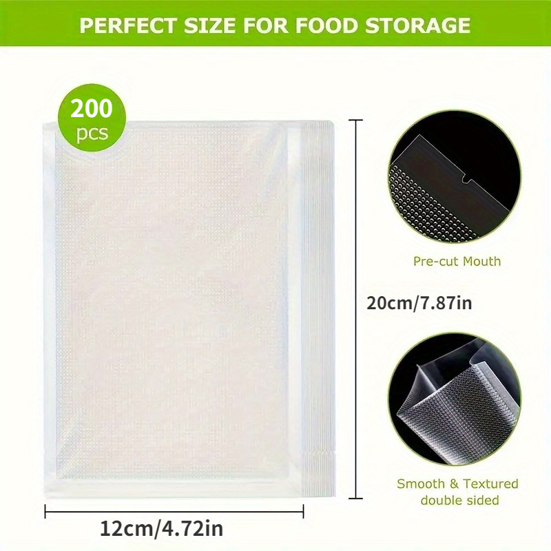 Image of 200 Heavy-duty Vacuum Seal Bags, Suitable For Commercial Use, Ideal For Storing Fruits, Nuts, And Snacks, Safe For Boiling, Steaming, And Freezing