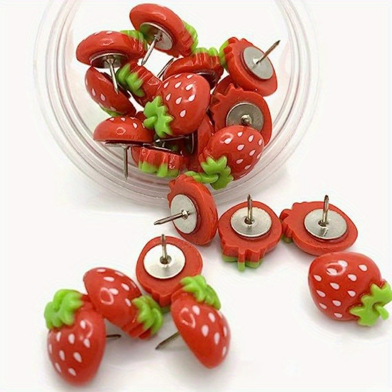 

30pcs Strawberry-shaped Resin , Creative Fruit Thumbtacks For Diy Message Board, Photo Wall Fixing, Plastic Craft Pins