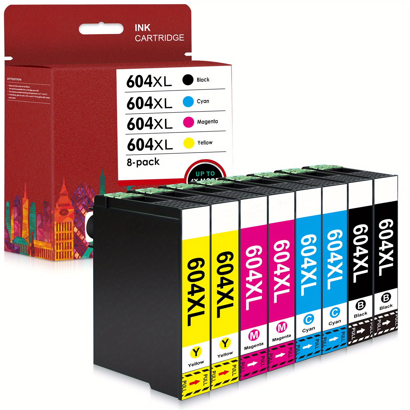 604 Xl Printer Cartridges Compatible 604 604xl Cartridges For Home Xp-3200 Xp-3205 Xp-4200 Xp-4205 Xp-2200 Xp-2205, Workforce Wf-2910 Wf-2930 Wf-2935 Wf-2950 (8er-pack)