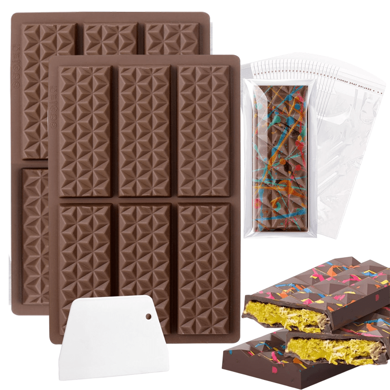 Thick Chocolate Bar Mold Set Chocolate Bar Silicone Mold With Scraper And Bags Non Stick Silicone Energy Bar Molds Suitable For Making Chocolate Candy Valentine's Day Chocolate Molds