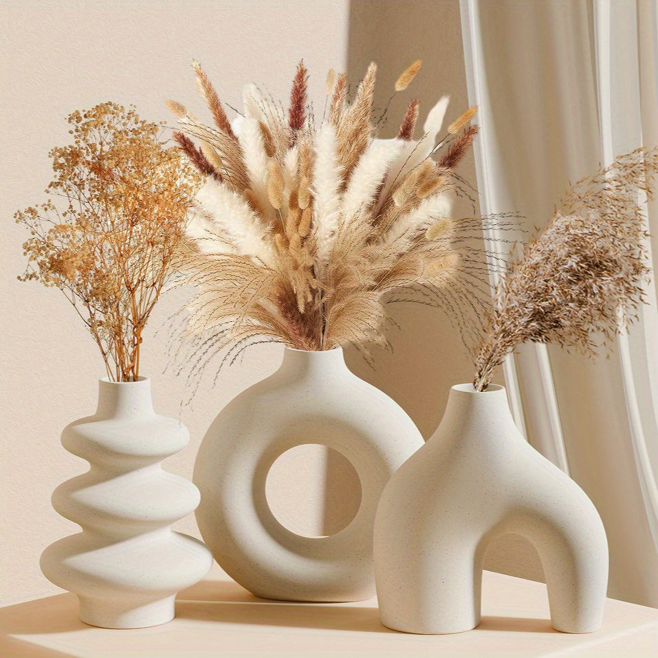 

Bohemian Chic White Ceramic Vase Set - Modern For Pampas Grass & Home Decor, 3pcs Collection