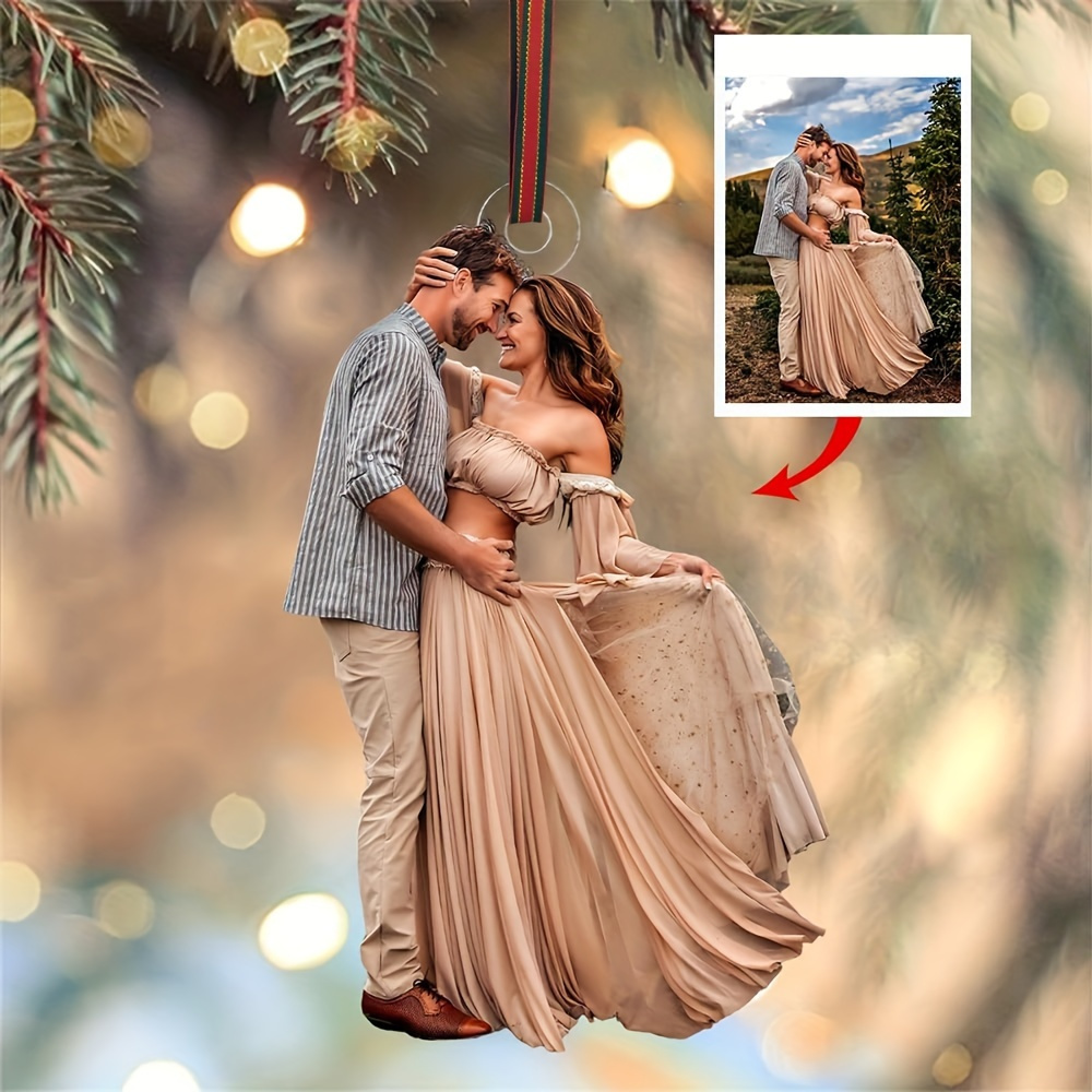 

Custom Acrylic Photo Ornaments For Couples - 4.33" Personalized Tree Topper, Christmas & Valentine's Day, Battery-free, Collectible Gift (1 Pair)