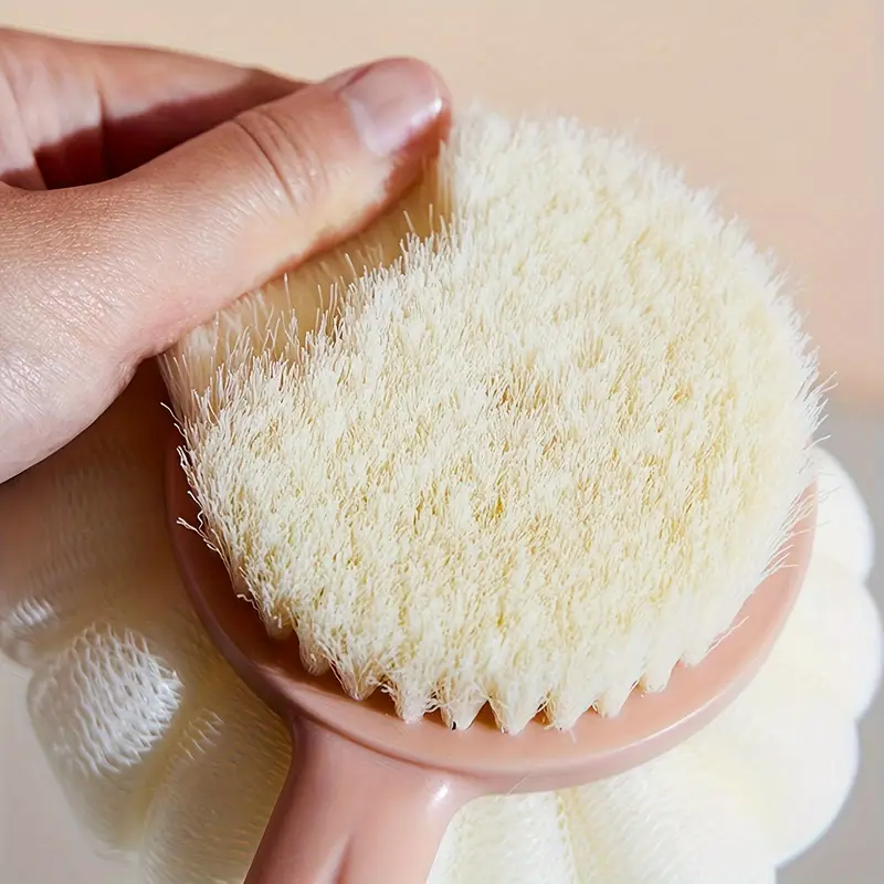 1pc long handle back scrubber sponge plastic massage bristle body brush for men and women shower exfoliating loofah with hair removal feature gentle exfoliation plastic construction Product details 2