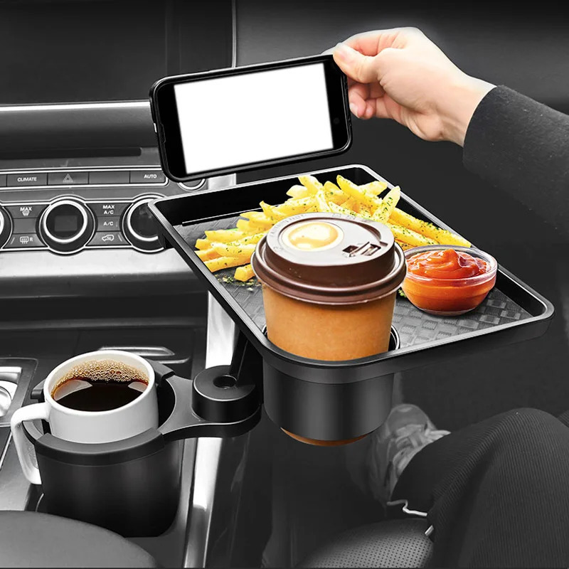 

Adjustable Car Cup Holder With Multifunctional Swivel Tray - Abs Material, Expander Drink Holder With 360-degree Rotating Table For Food And Beverage