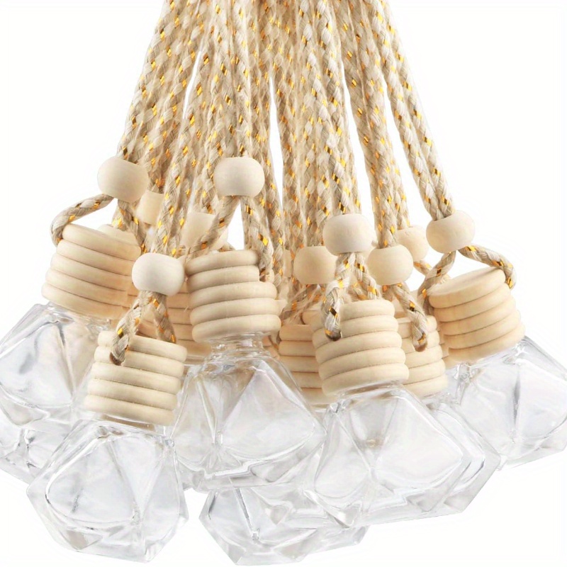 10pcs 0.27oz Hanging Car Diffuser Pendant Bottles, Refillable Clear Glass Vials, No Scent Source Included Fragrance Separated Bottle, Without Battery