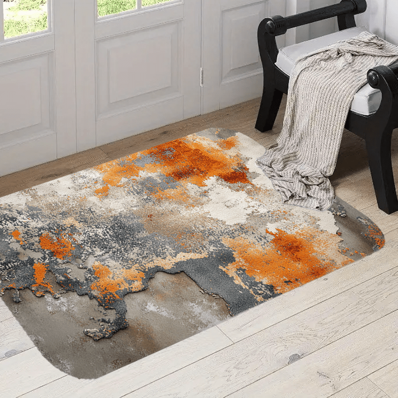 

Modern Abstract Area Rug - Soft Polyester, Machine Washable, Living Room & Bedroom Decor - Orange, Gray, White