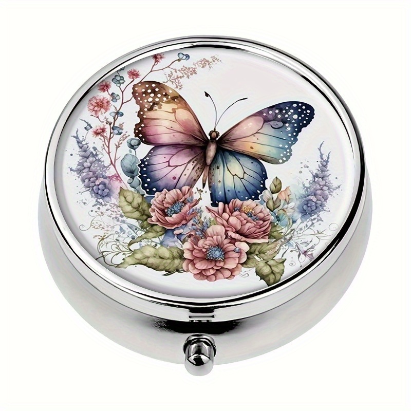 

1pc Vintage Flower Round Pill Box, Portable Medicine Storage Box For Home, 3 Compartment Packing Pill Box For Outdoor Travel & Office Organizer, Christmas Gifts