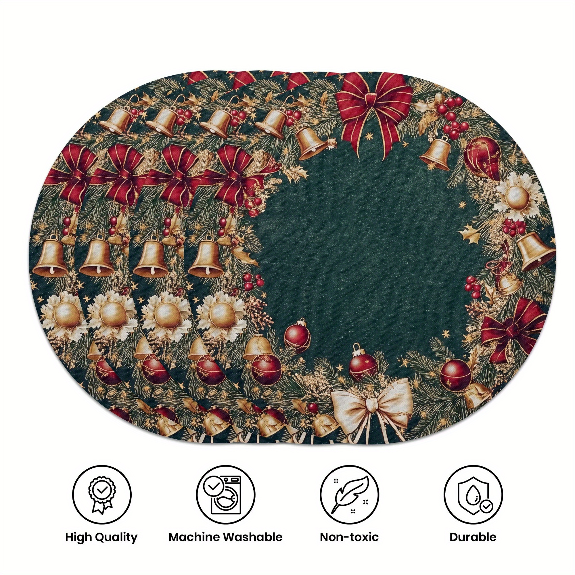 

4pcs, Placemats, Christmas Wreath Table , 15 -sided Placemats, For Decorating And , As As Banquets