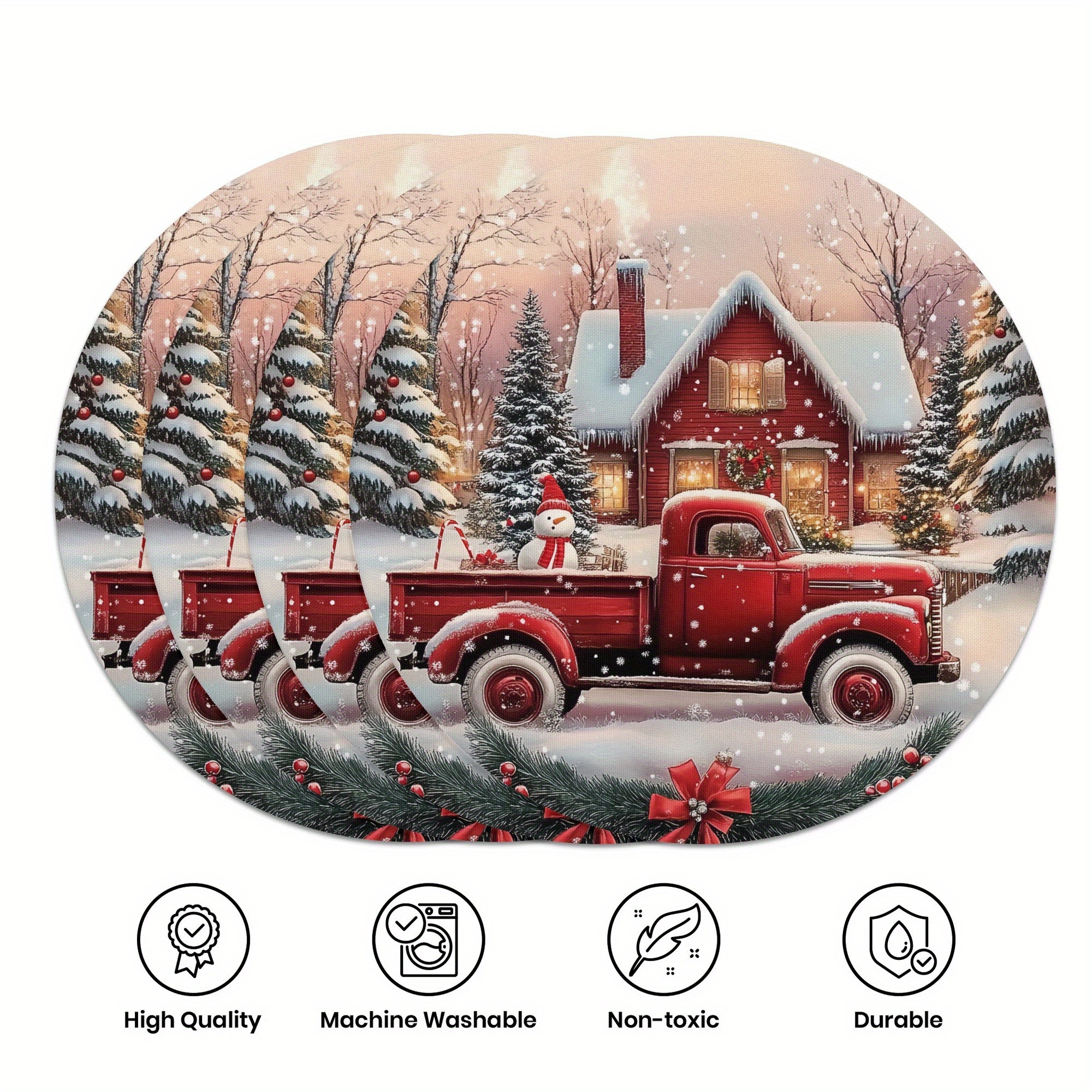 

4pcs Set Christmas Placemats - & , Round Polyester Table Mats For Holiday Dining & Decor
