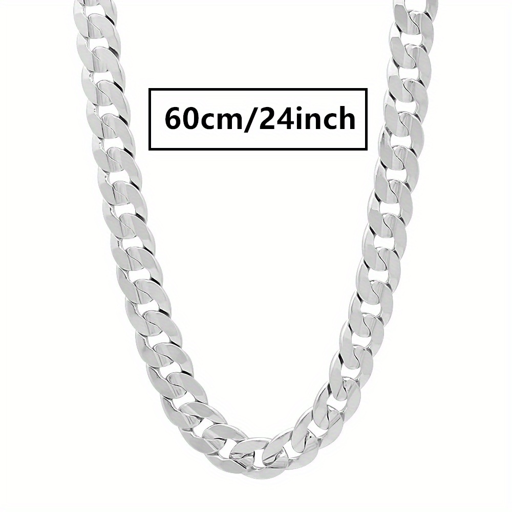 TEMU A Stylish 7mm 925 Sterling Silver Cuban Link Necklace Suitable For Men, With A Silvery Coating, A Jewelry Gift For