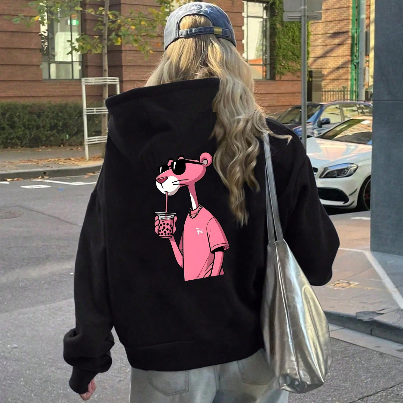 

Women's Casual Knit Hoodie With Cartoon Leopard Print - 100% Polyester Zipper Hooded Sweatshirt With Pockets, Style Autumn/winter Jacket, 250gsm Lightweight Fabric
