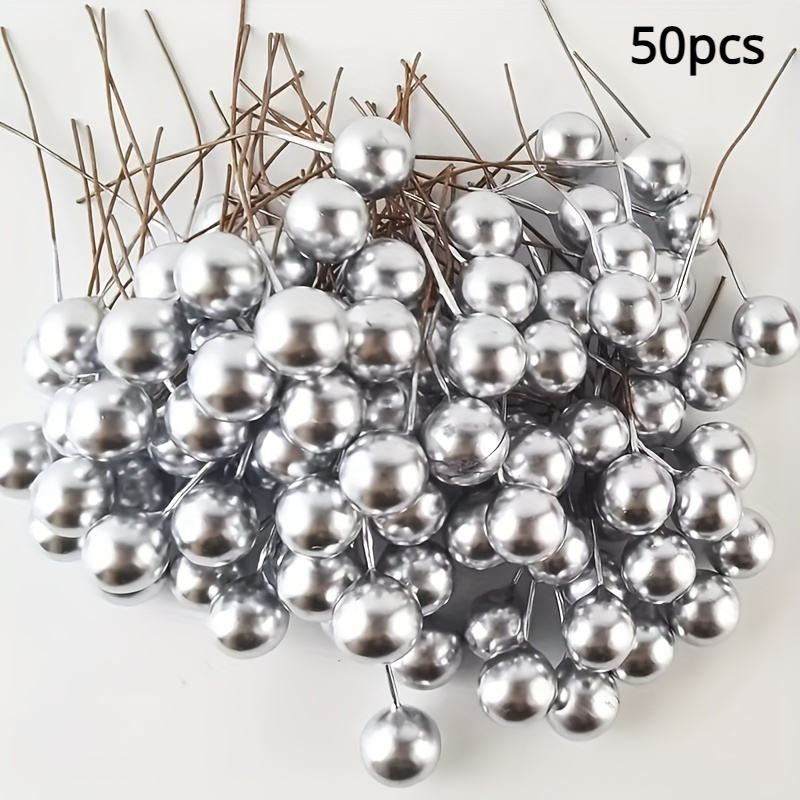 50pcs Artificial Red Berries, Imitation Foam Fruit For Decorating Christmas Tree, Christmas Decorations Festival Decorations Party Decorations Red Golden And Silvery
