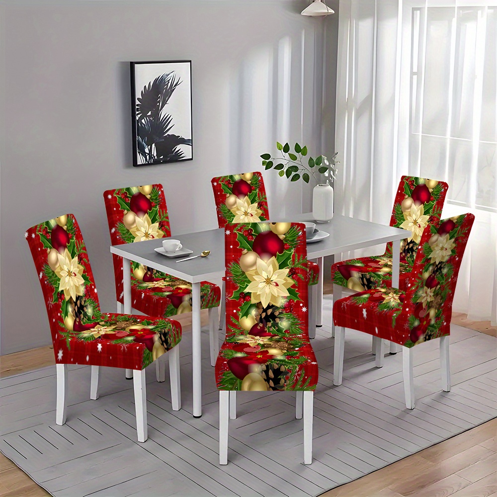 

2/4/6pcs Christmas Printed Chair Covers Holiday Decoration Full Set Table And Chair Covers Seamless Home Stool Covers