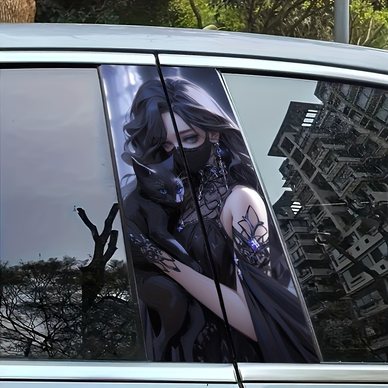 

Mask Girl & Cat Decal - Waterproof Pvc, -resistant For Glass, Metal, Plastic - Ideal For Vehicle Customization