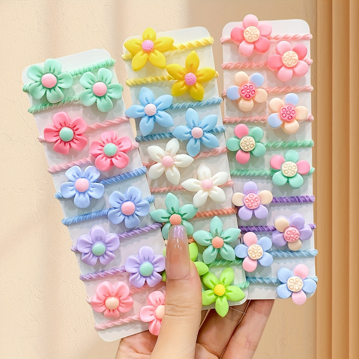 

20pcs Girls Hair Accessories Cute Candy Color Flowers Small Hair Rings