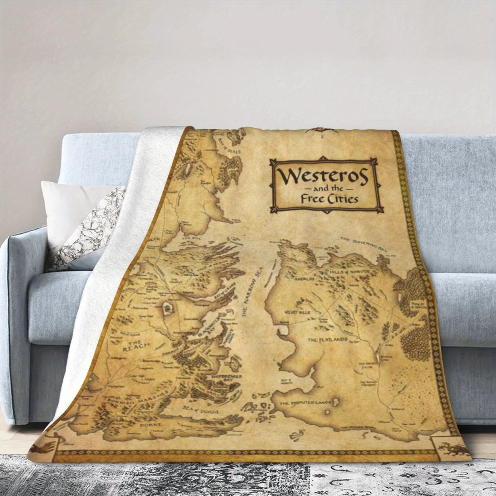 

Westeros Map Flannel Fleece Blanket, Warm Room, Office, Sofa Decor, Travel Throw, Gift Blanket - Home Decor Accessory, Colors, Polyester Cover, , 250-300g Fabric Weight