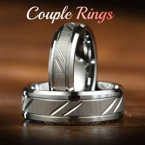 Elegant Stainless Steel Couple Rings With AAA Cubic Zirconia – Silver, 3-Stone Style For Wedding/Engagement