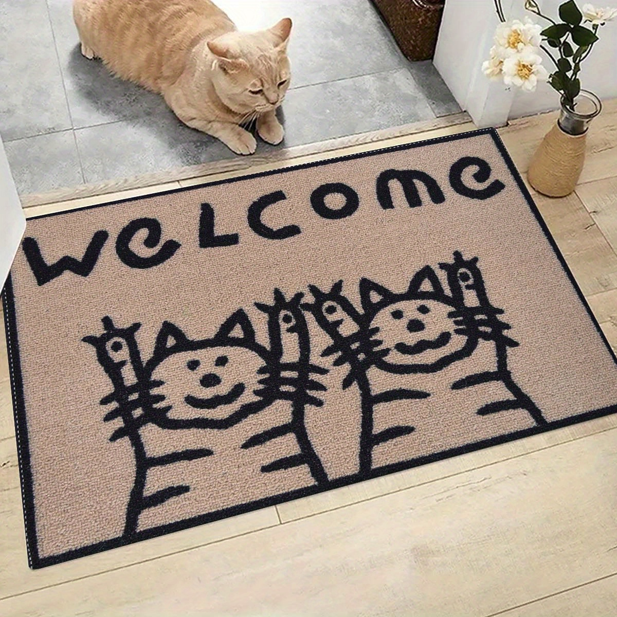 

Cat Pattern Non-slip Doormat For Hallway, Kitchen, Bathroom, Balcony - Polyester Fiber, Machine Washable Indoor/outdoor Decorative