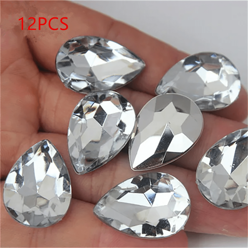 TEMU 12pcs 18 X 25mm Random Color Colored Acrylic Set With Droplet Shaped Gemstones, Suitable For Clothing, Home Decoration Shoes, And Jewelry