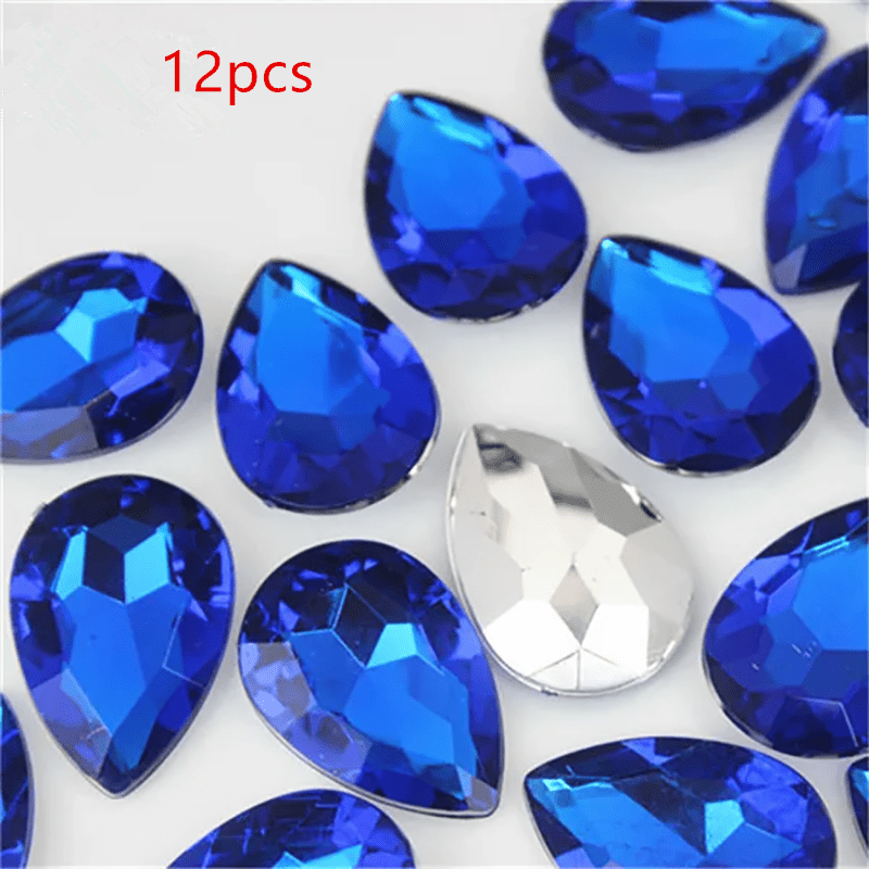 TEMU 12pcs 18 X 25mm Random Color Colored Acrylic Set With Droplet Shaped Gemstones, Suitable For Clothing, Home Decoration Shoes, And Jewelry