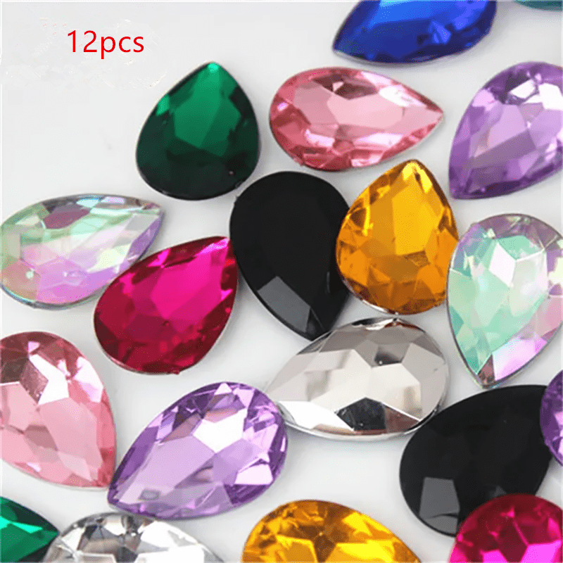 TEMU Ensemble de 12 pièces de pierres artificielles acryliques de couleur aléatoire de 18 x 25 mm de goutte, idéales pour de vêtements, la décoration