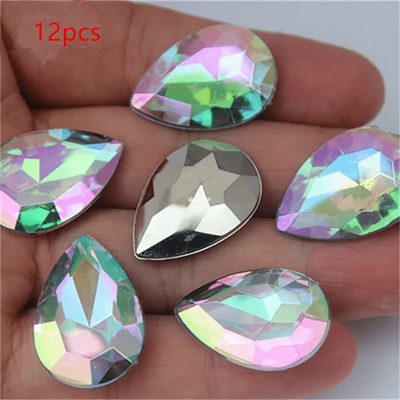 TEMU Juego de 12 piezas de acrílico de color aleatorio de 18 x 25 mm con gemas de , ideal para ropa, decoración del hogar, zapatos y producción de
