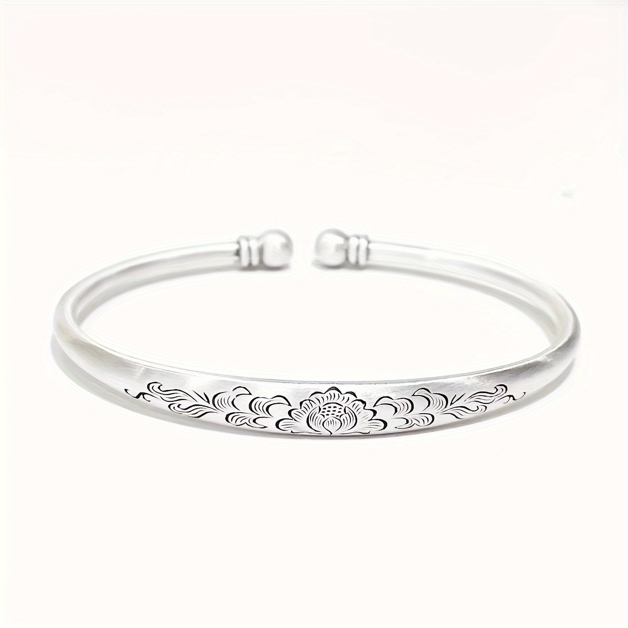 TEMU Elegant 925 Silvery Bracelet - Delicate Floral Pattern, Adjustable Size For Casual Wear, Casual Attire And Special Occasions - 925 925 Silvery,