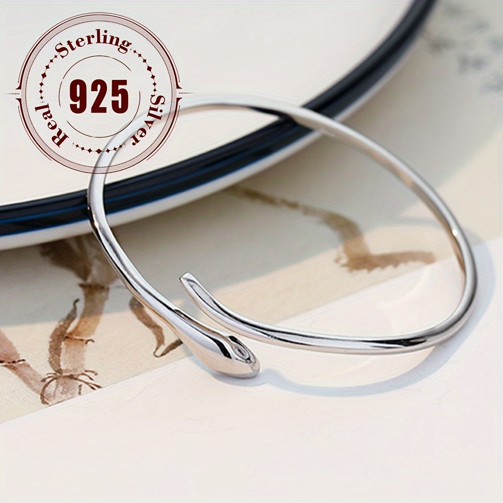 Elegant And Sexy Animal Themed Pure Silver Bracelet, 925 Silver Snake Shaped Bracelet, Minimalist Non Plated Design, Suitable For Daily Wear And Party Christmas -1pc (about 6 Grams)