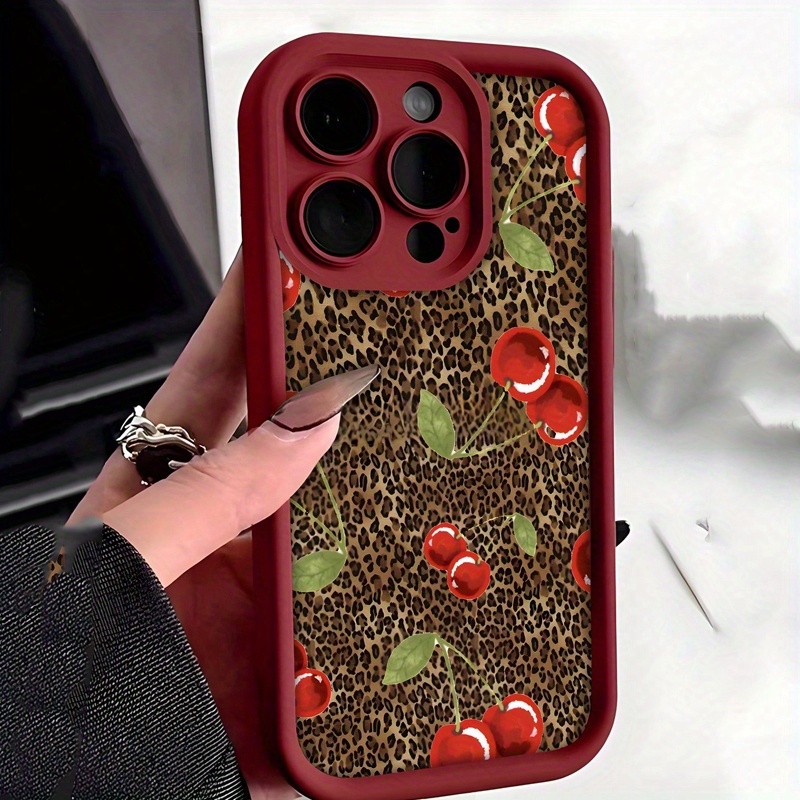 

1pc Leopard Print Cherry Trendy Pattern Transparent Full Cover Tpu Mobile Phone Case Suitable For Iphone16 15 14 11 Promax Xr Xs