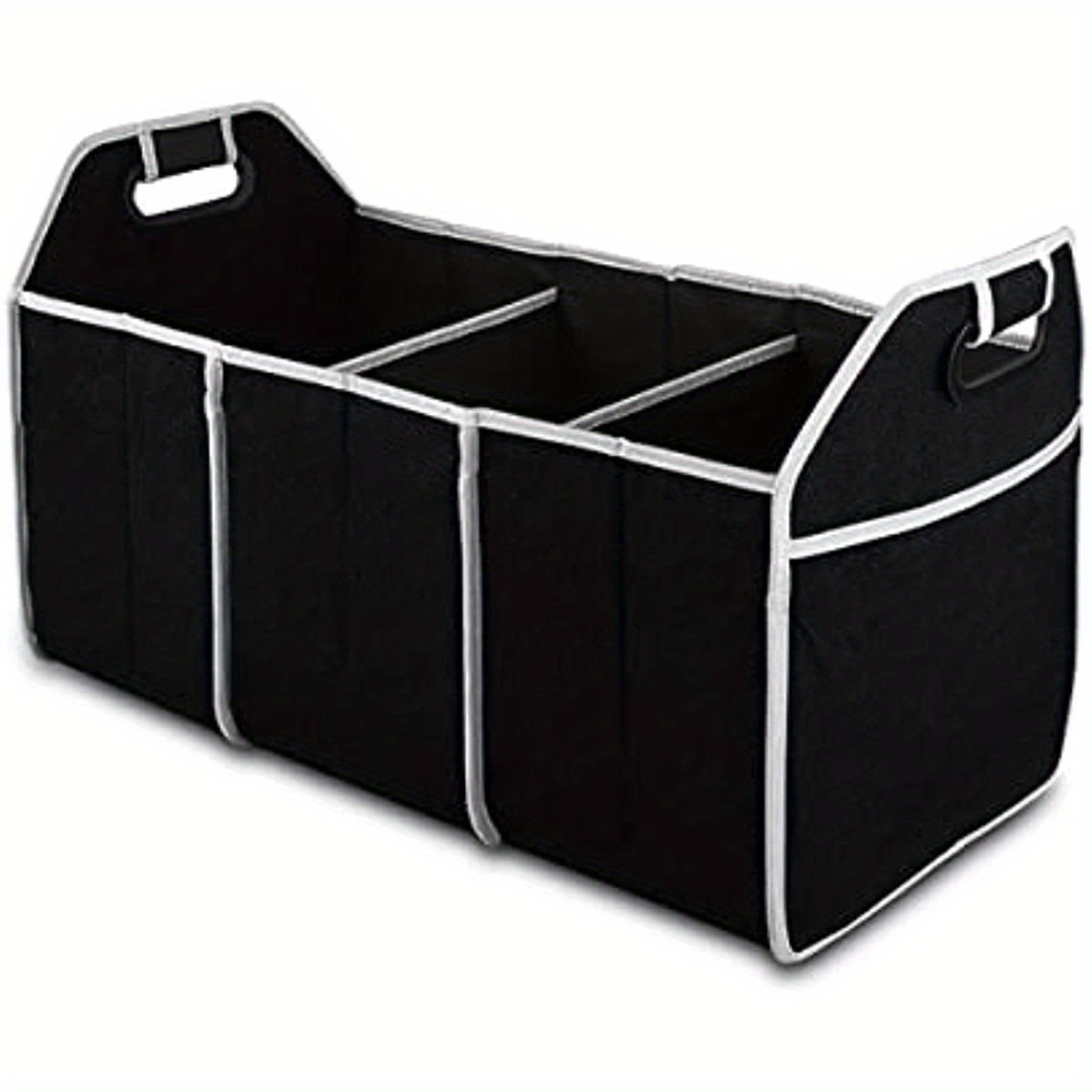 TEMU Universal Car Trunk Organizer: Foldable, Waterproof, And Portable With 3 Compartments - Suv, Truck, Van, And Sedan Storage