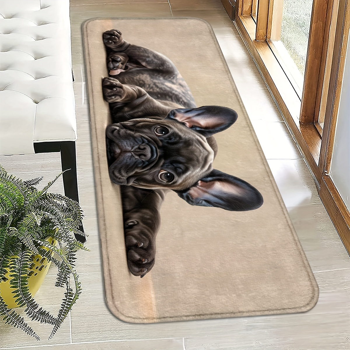 

French Bulldog Door Mat, Vibrant Polyester Rug, Soft, Machine Washable, Non-slip, , Absorbent & Waterproof, Rectangular, For Entryway, Kitchen, Bathroom, Pet Owner Decor,