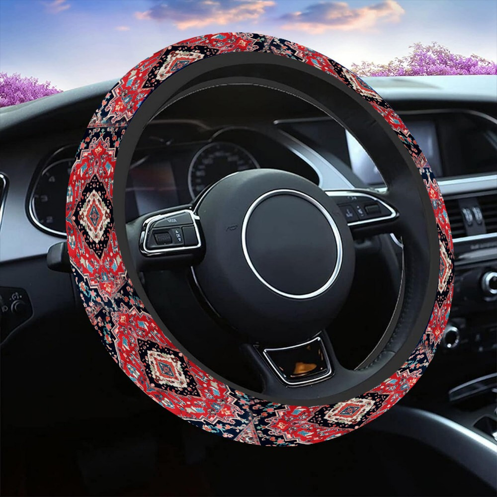 TEMU 1pc Flower Print Steering Wheel Cover, 15 Inch Universal Fit, Anti-slip, , Polyester, Breathable, Comfortable, Car Interior Accessory For Suv, Truck, Vehicle