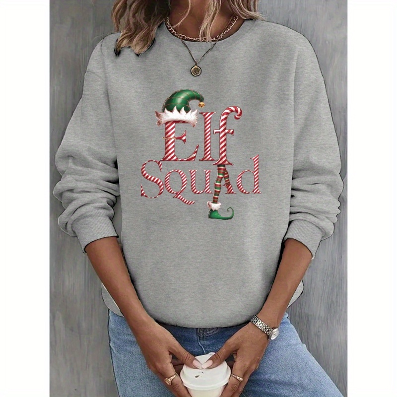 

Sweat-shirt de Noël pour femme avec imprimé de jambes d'elfe, pull décontracté à col rond pour et , en polyester, motif géométrique, haut tendance pour les fêtes.