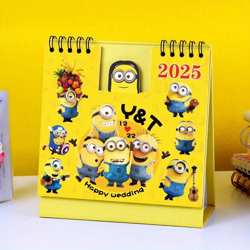 

Minions 2025 Chinese Year Of The Snake Calendar - Cartoon Themed Spiral Desk Calendar With Daily Planner And Memo Section For Home Office Decor - 1pc, Paper Material