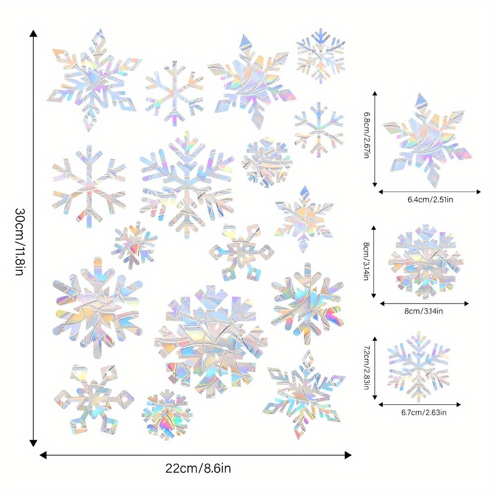 Image of 17pcs Rainbow Snowflake Window Clings - Reusable, Non-adhesive Christmas Decals For Bird Safety & Festive Home Decor, For Christmas, Winter