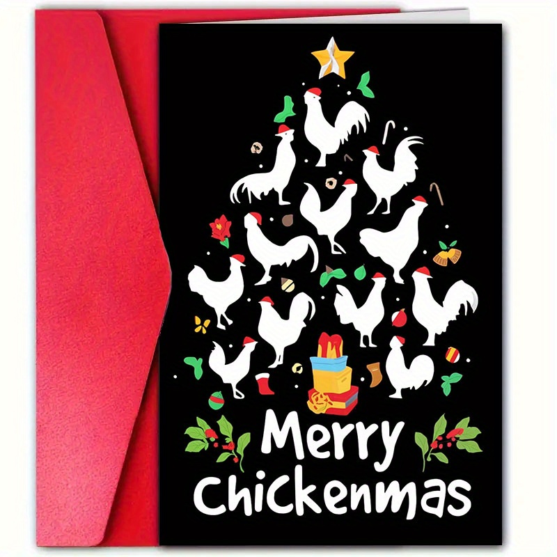 

1pc Humorous Chicken Christmas Greeting Card With Envelope, All- Merry For Anyone, Paper Material, Ideal For And Unique Greetings