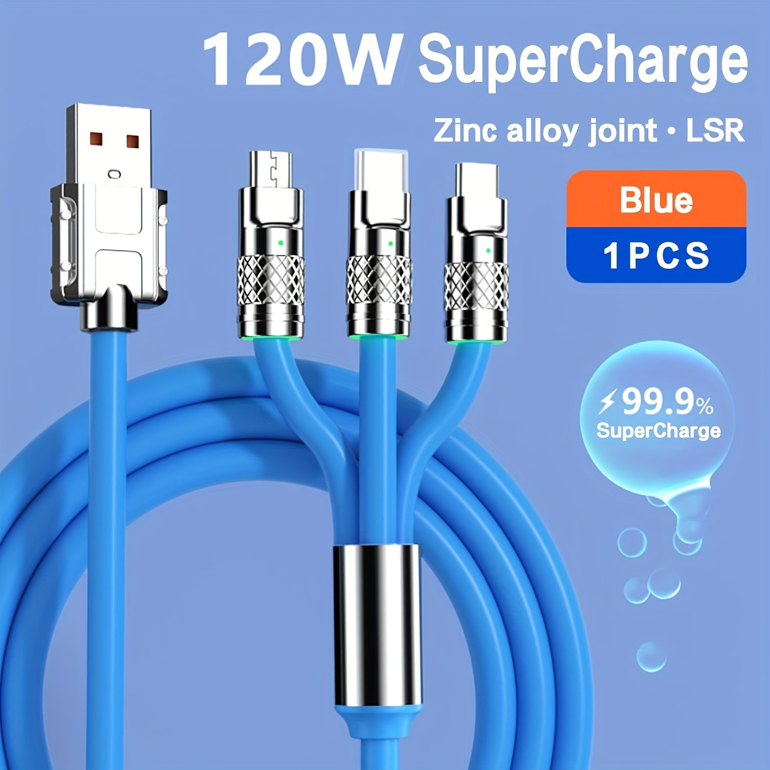 

1pc New Portable Fast Charging Usb Cable, 3 In 1 Flash Charging Cable, Android Mobile Phone