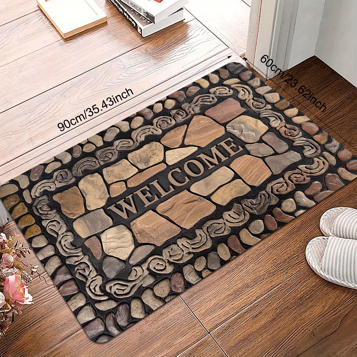 

Welcome Home Vintage Pebble Entrance Mat - Stain Resistant, Quick-dry Polyester With Non-slip Backing For Indoor/outdoor Use, Christmas & Holiday Decor, Christmas Decor