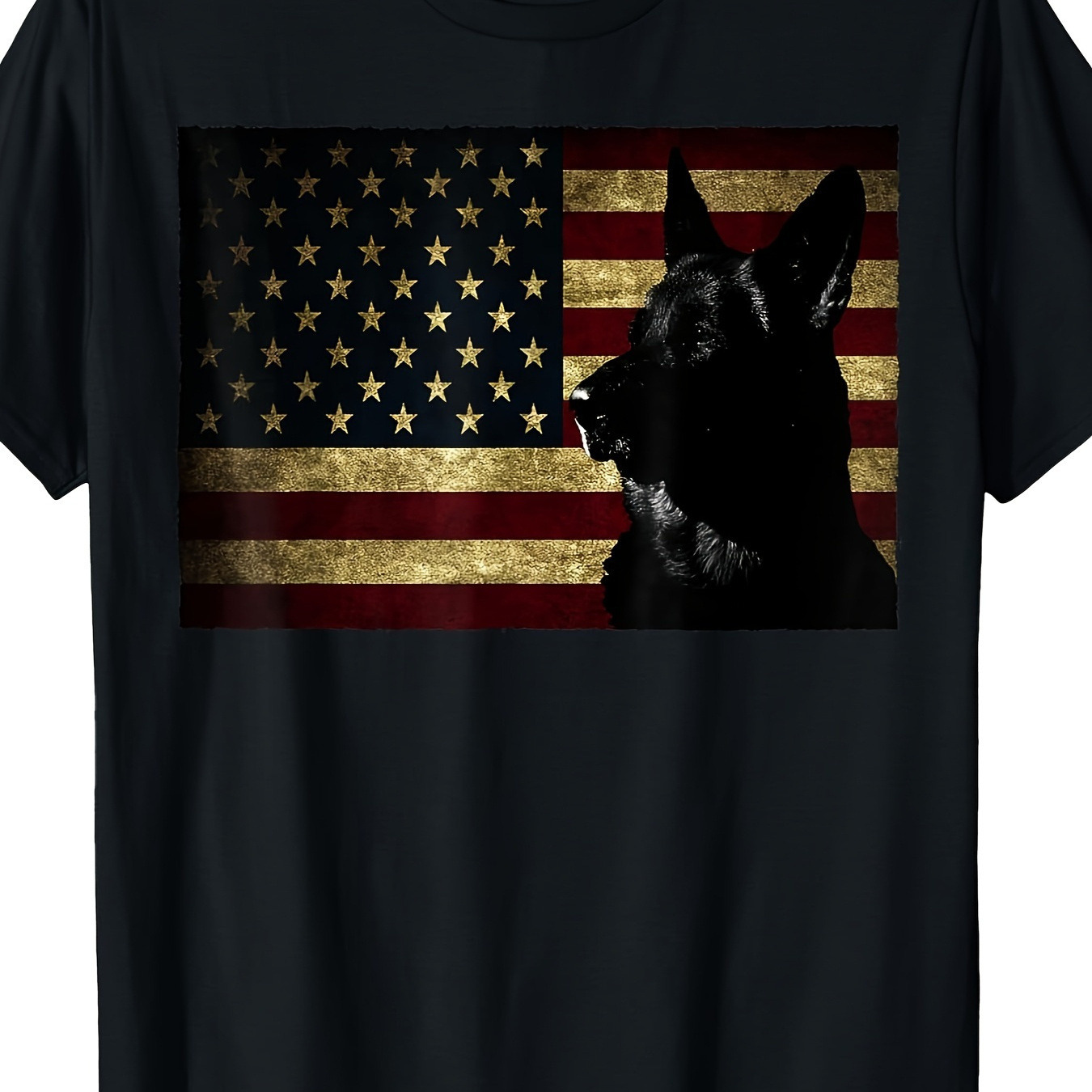 

Men's Casual Cotton T-shirt With A German Shepherd Dog American Flag, Short Sleeve, Regular Size For Wear