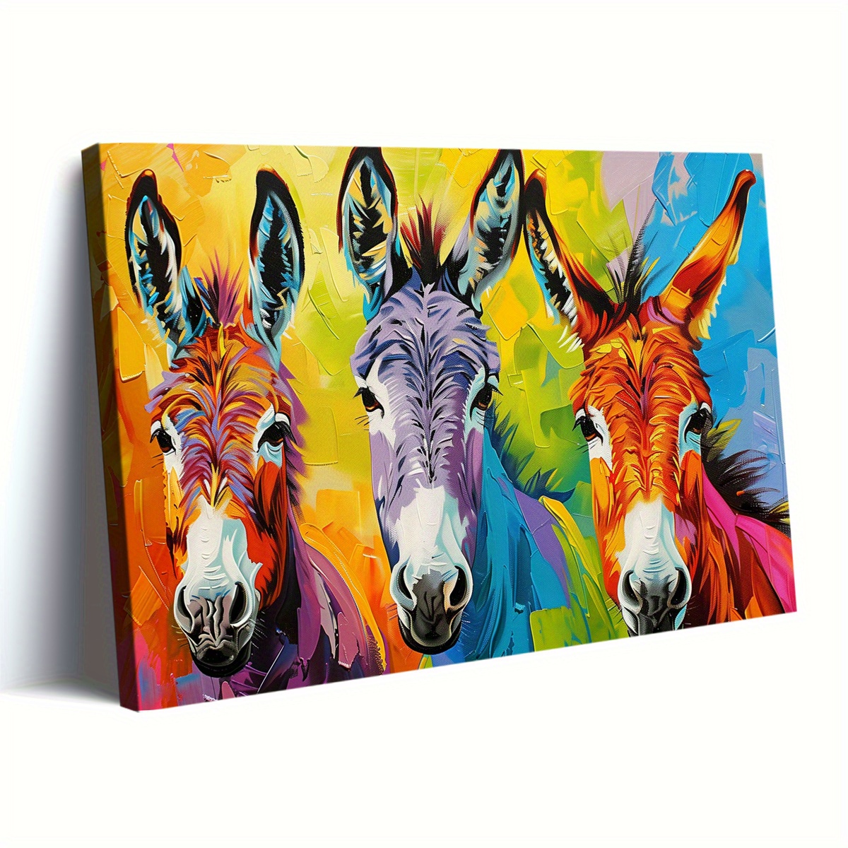 

1pc Wooden Frame Canvas Painting, Donkey Farm Animal Abstract Oil Painting Paint Wall Art, Artwork Office Room Decoration, Halloween And Christmas Gifts